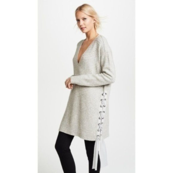 Free People Heart It Lace-Up Sweater, Green, M - Picture 2 of 5